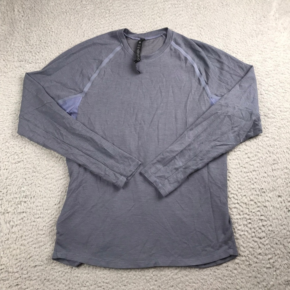 Lululemon Ventilated Hiking LS Shirt Men S Gray Waffle Knit Mesh Side Pocket